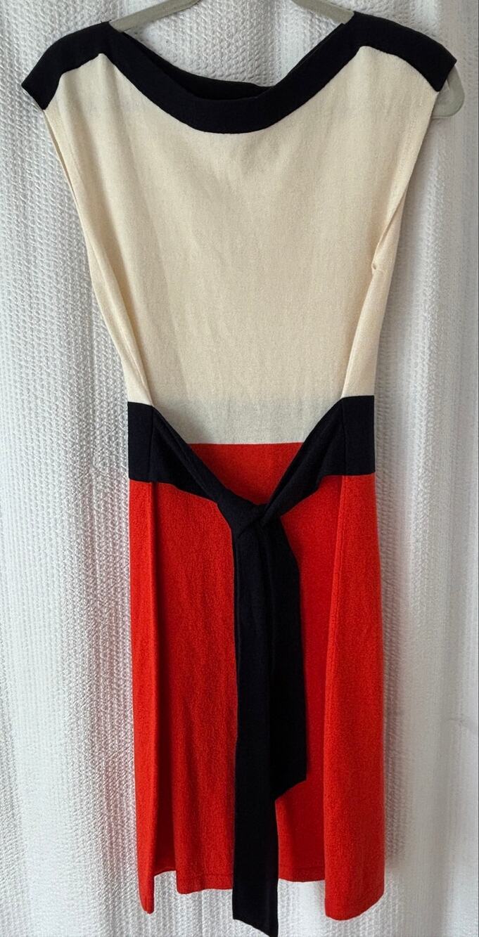 Boden Women’s Size 4 Midi Sheath Colorblock Knit Dress Tie Waist Mod Retro